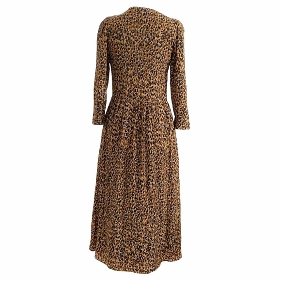 ZARA TRF LEOPARD BUTTON FRONT 3/4 SLEEVE V-NECK MAXI DRESS - XS - Picture 3 of 9